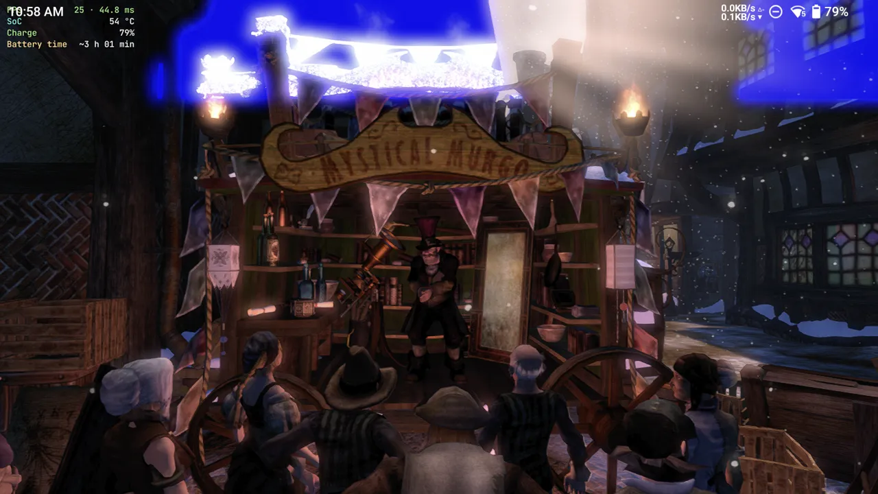 Fable II on Xendroid+ with a blue tint at Mystical Murgo's stall